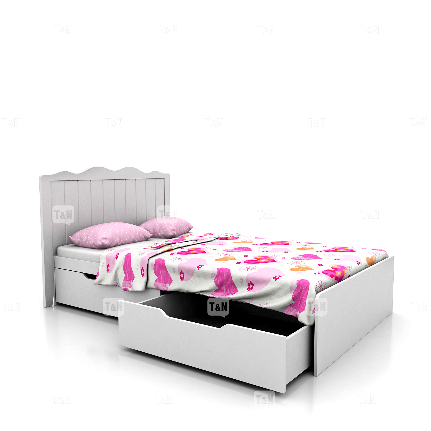 Кровать 90 см с 2 ящиками Grace White