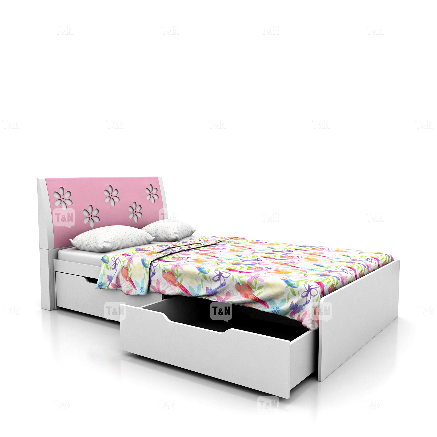 Кровать 120 см с двумя ящиками Pinkflower